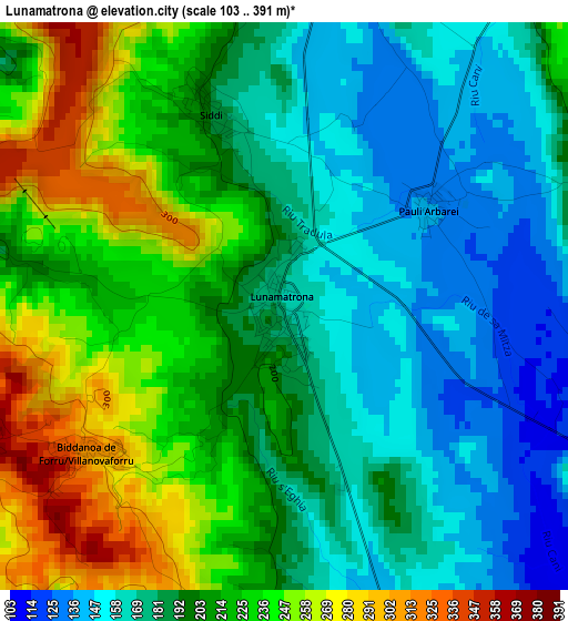 Lunamatrona elevation map