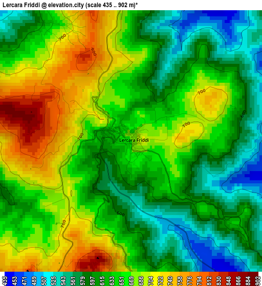 Lercara Friddi elevation map