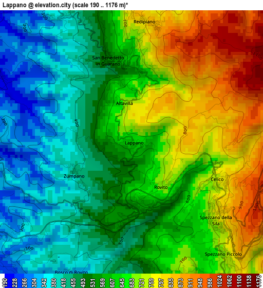 Lappano elevation map