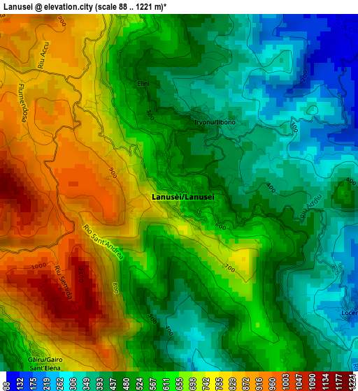 Lanusei elevation map