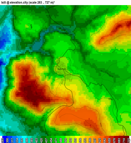 Isili elevation map