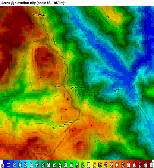 Jerzu elevation map