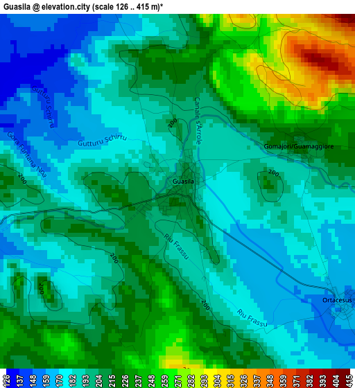 Guasila elevation map