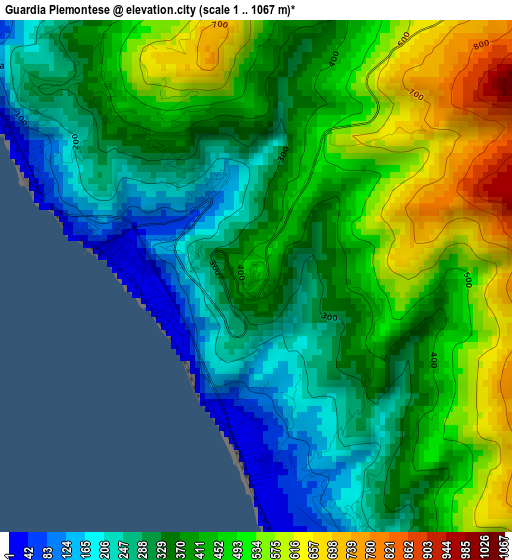 Guardia Piemontese elevation map