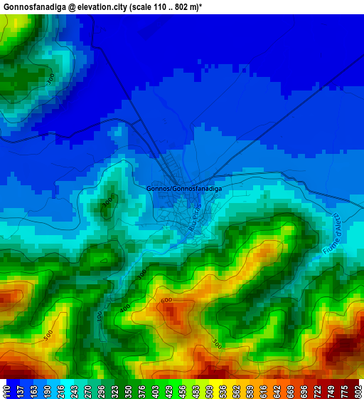 Gonnosfanadiga elevation map