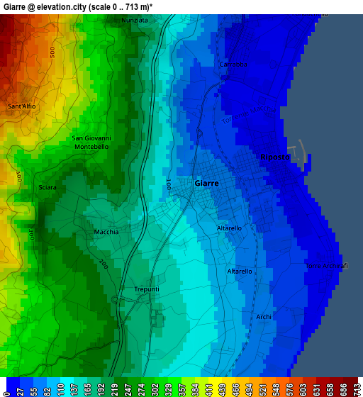 Giarre elevation map