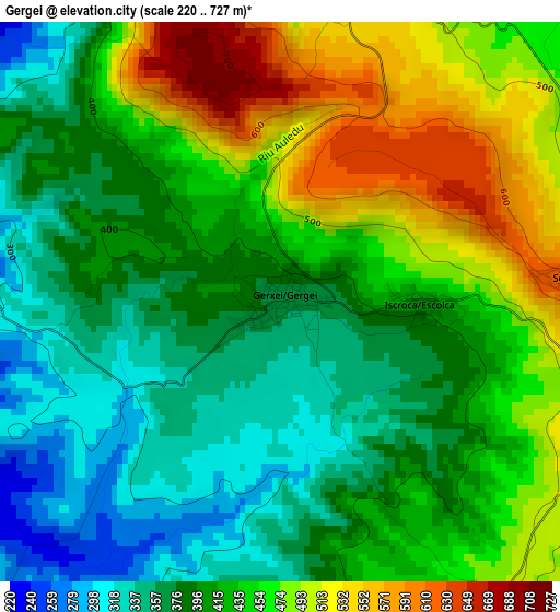 Gergei elevation map