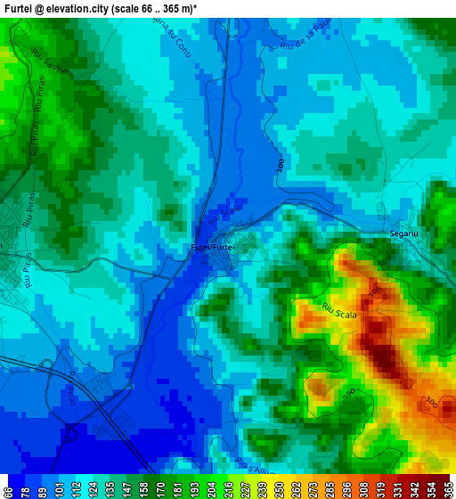 Furtei elevation map