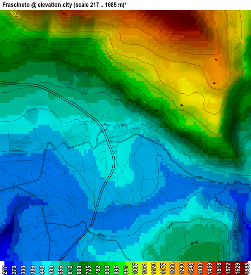 Frascineto elevation map