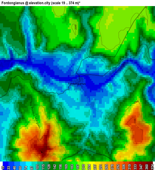 Fordongianus elevation map