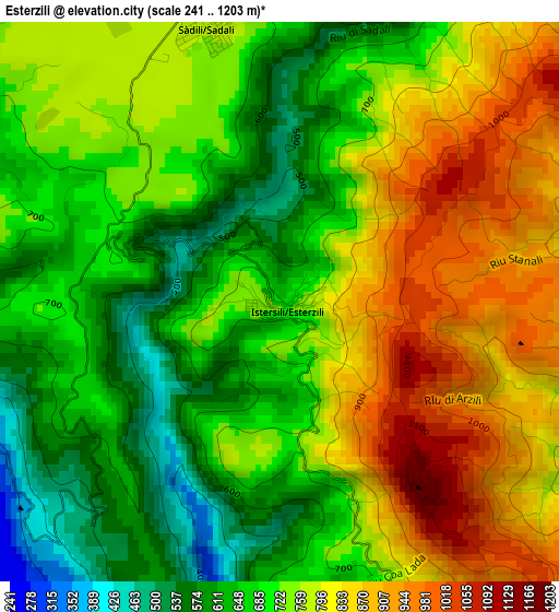 Esterzili elevation map