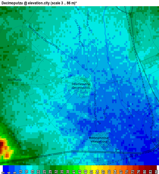 Decimoputzu elevation map