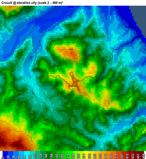 Crucoli elevation map