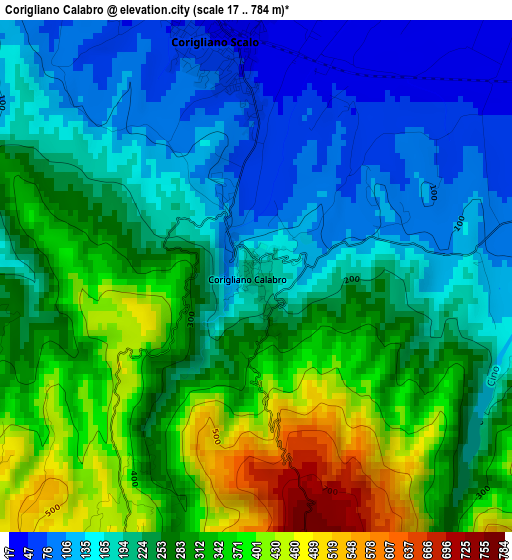 Corigliano Calabro elevation map