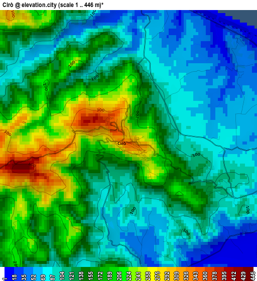 Cirò elevation map