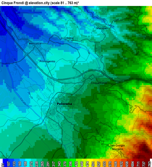 Cinque Frondi elevation map