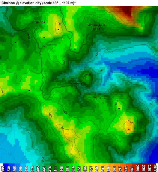 Ciminna elevation map