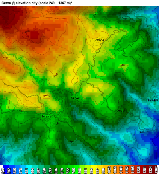 Cerva elevation map