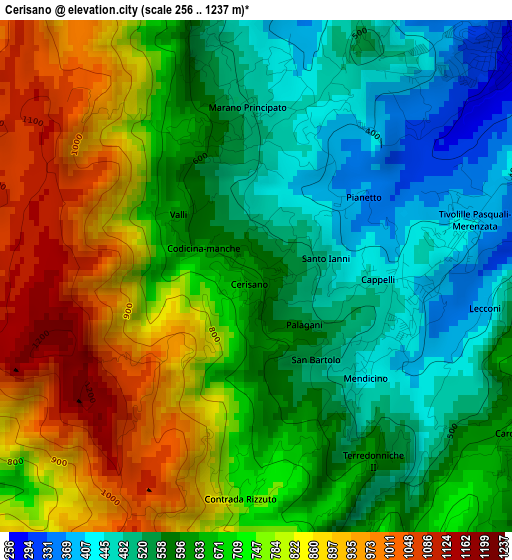 Cerisano elevation map