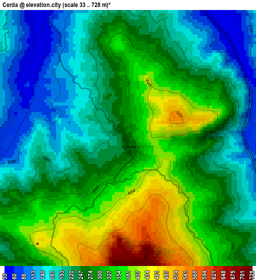 Cerda elevation map