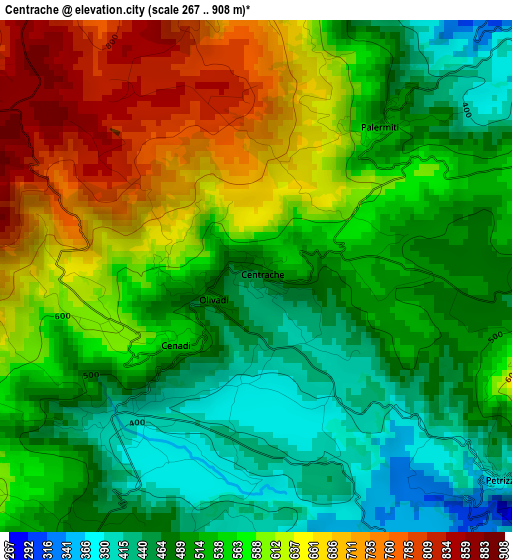 Centrache elevation map