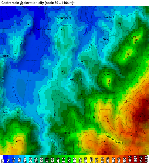 Castroreale elevation map