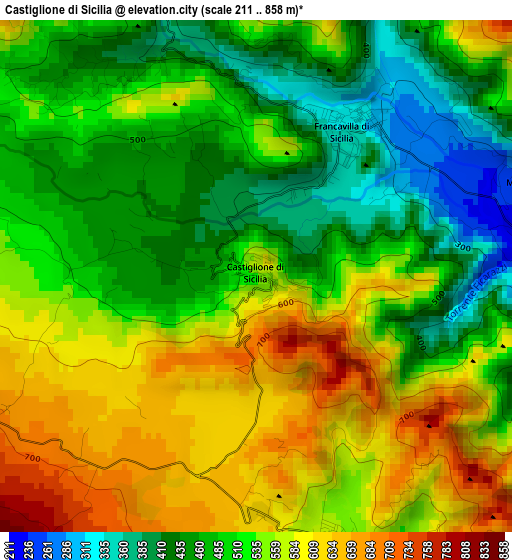 Castiglione di Sicilia elevation map