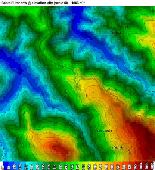 Castell'Umberto elevation map