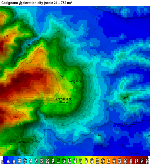 Casignana elevation map