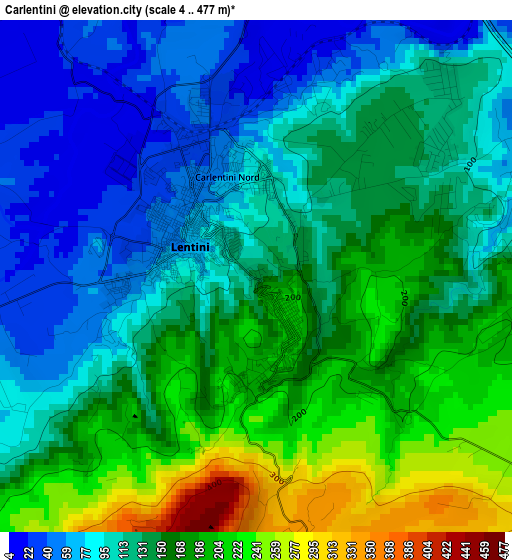 Carlentini elevation map