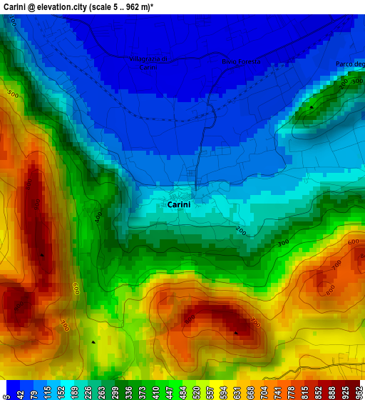 Carini elevation map