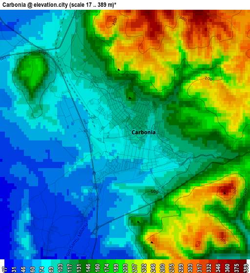 Carbonia elevation map