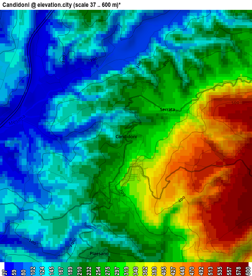 Candidoni elevation map