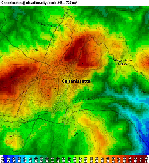 Caltanissetta elevation map