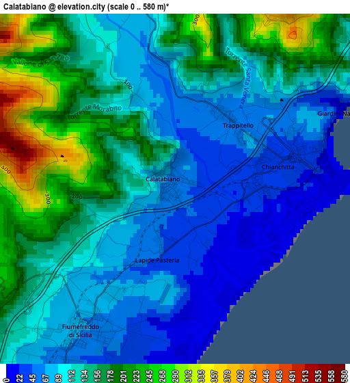 Calatabiano elevation map