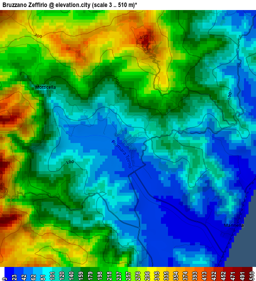 Bruzzano Zeffirio elevation map