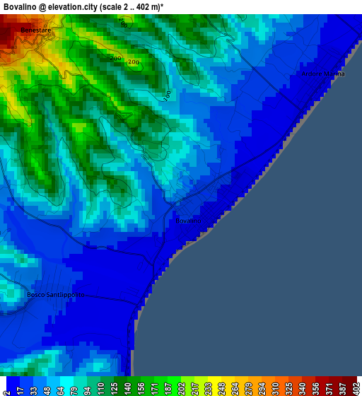 Bovalino elevation map