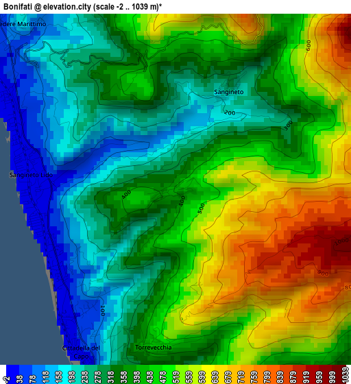 Bonifati elevation map