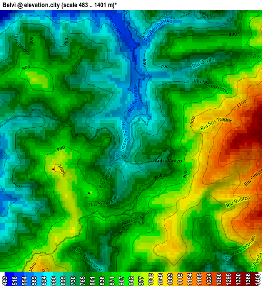 Belvì elevation map