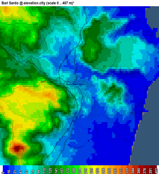 Bari Sardo elevation map