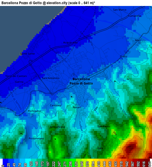 Barcellona Pozzo di Gotto elevation map