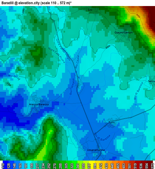 Baradili elevation map