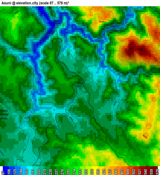 Asuni elevation map