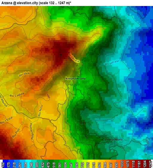 Arzana elevation map