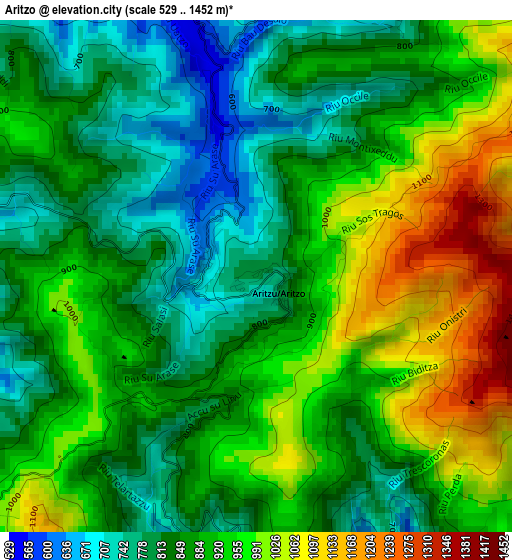 Aritzo elevation map