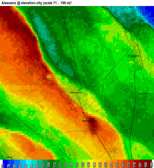 Alessano elevation map