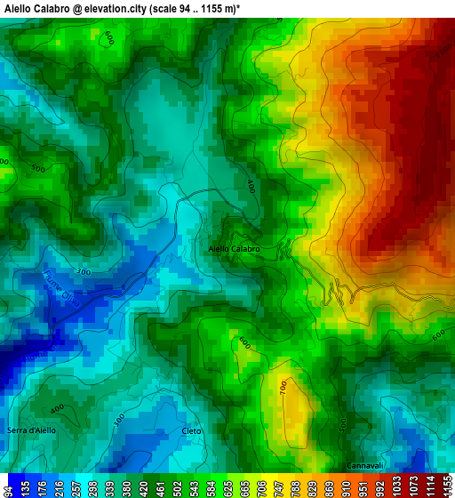 Aiello Calabro elevation map