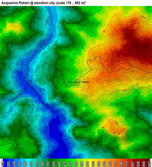 Acquaviva Platani elevation map