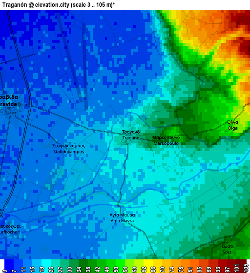 Traganón elevation map