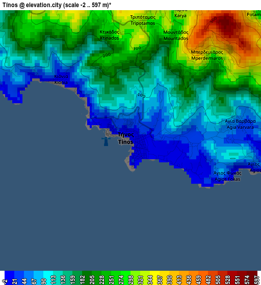 Tínos elevation map